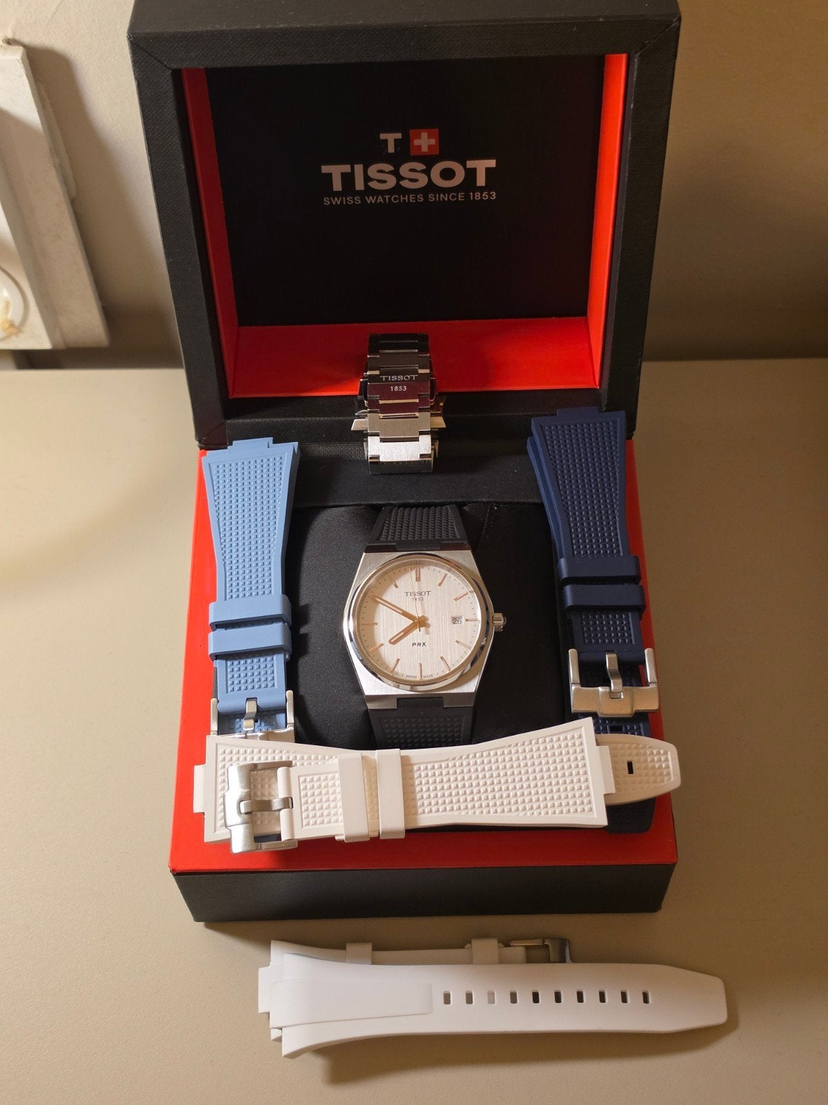Tissot PRX - witte wijzerplaat -Complete set, Overige merken, Staal, Polshorloge, Ophalen of Verzenden
