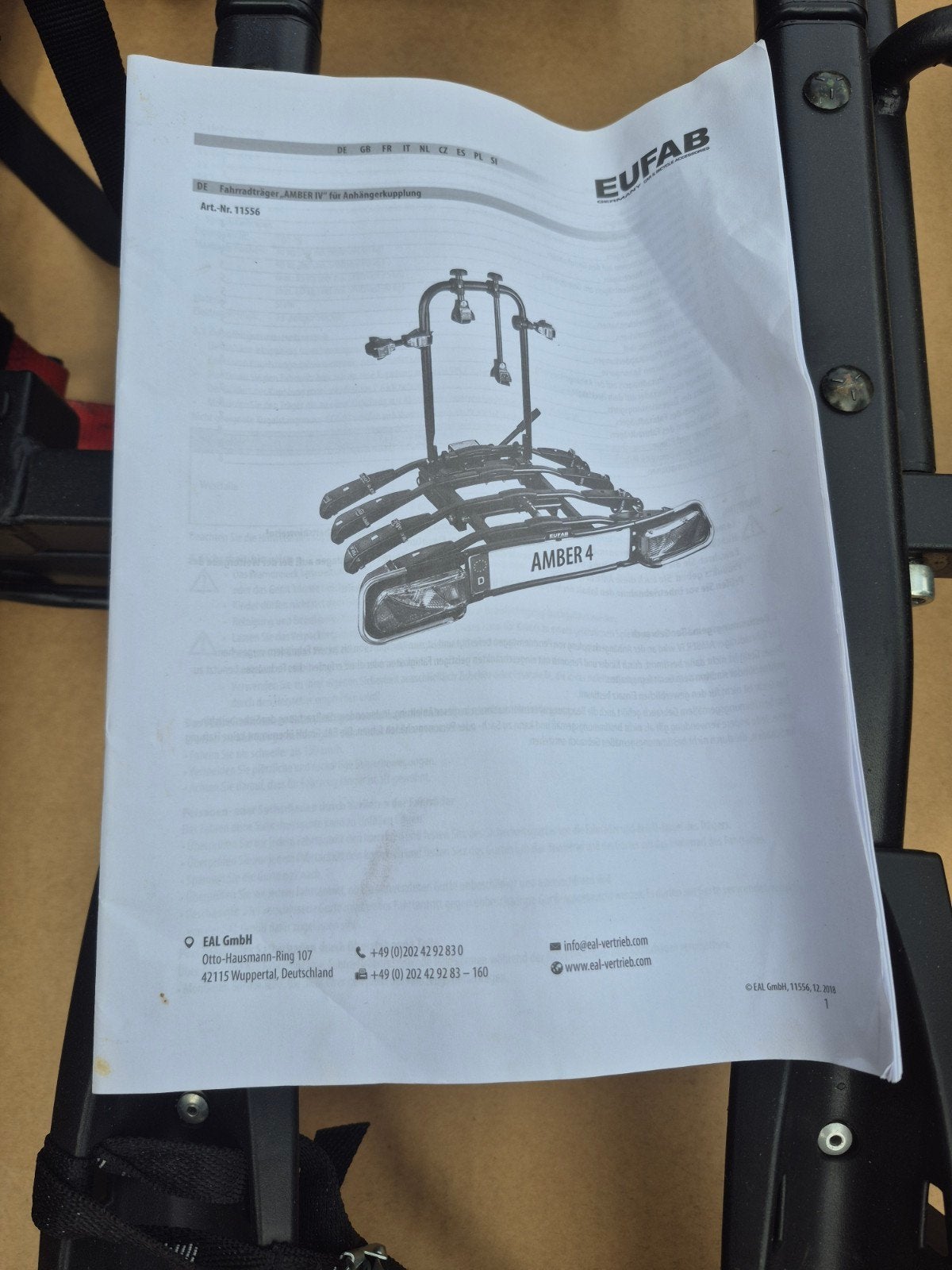 EUFAB Amber 4 fietsendrager voor 4 fietsen, Auto diversen, Fietsendragers, Ophalen, 3 fietsen of meer, Zo goed als nieuw, Trekhaakdrager