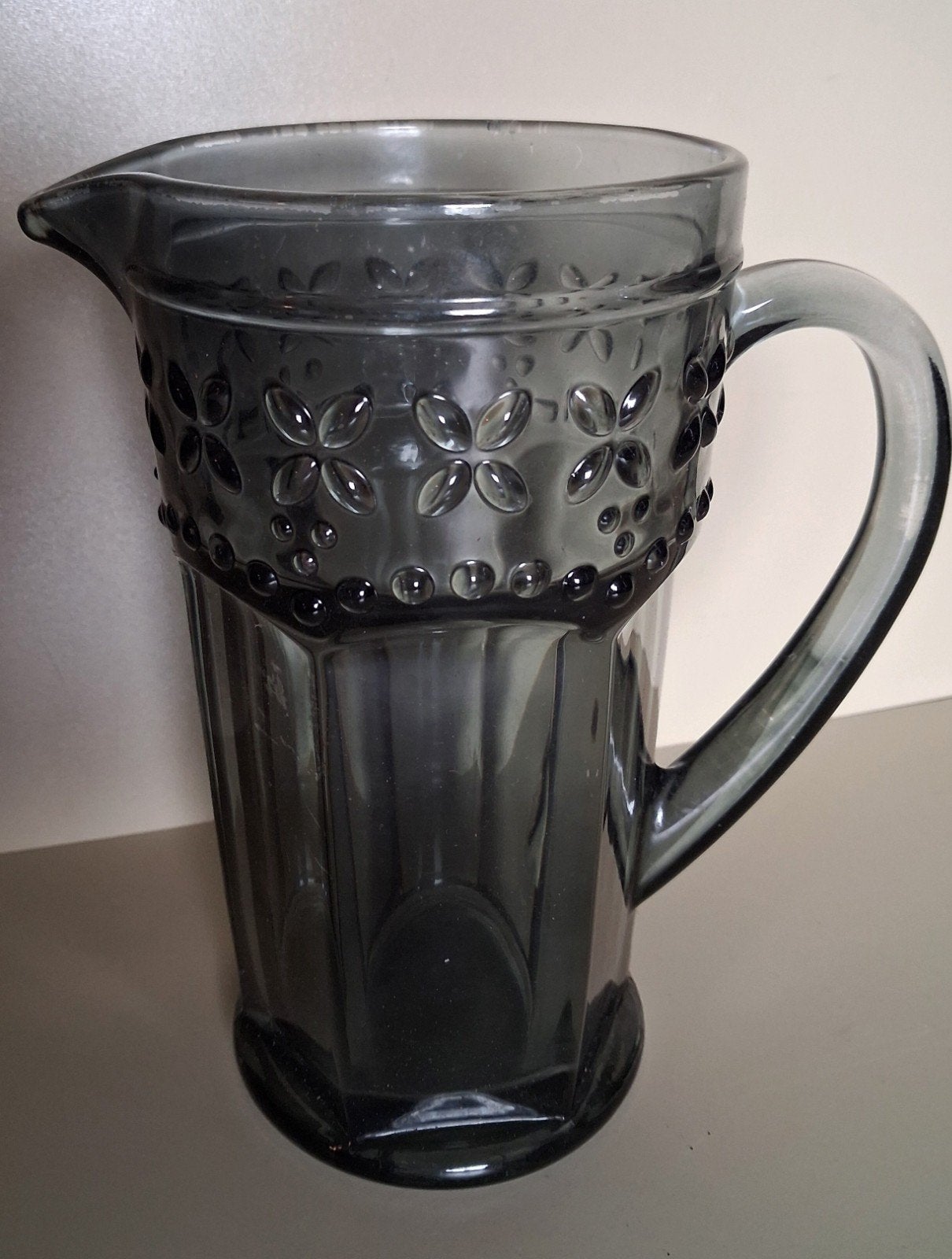 Vintage glazen waterkan, 1 liter,, Ophalen of Verzenden
