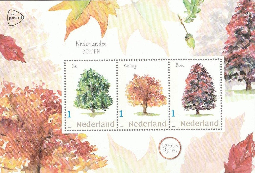 Nederlandse Bomen vel van 3 zegels + 3 ansichtkaarten(2019)", Ophalen of Verzenden, Postfris, Dier of Natuur