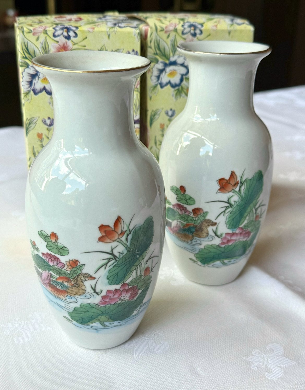 Vintage Set 2 Chinese porseleinen vazen bloemmotief - Nieuw, Ophalen of Verzenden
