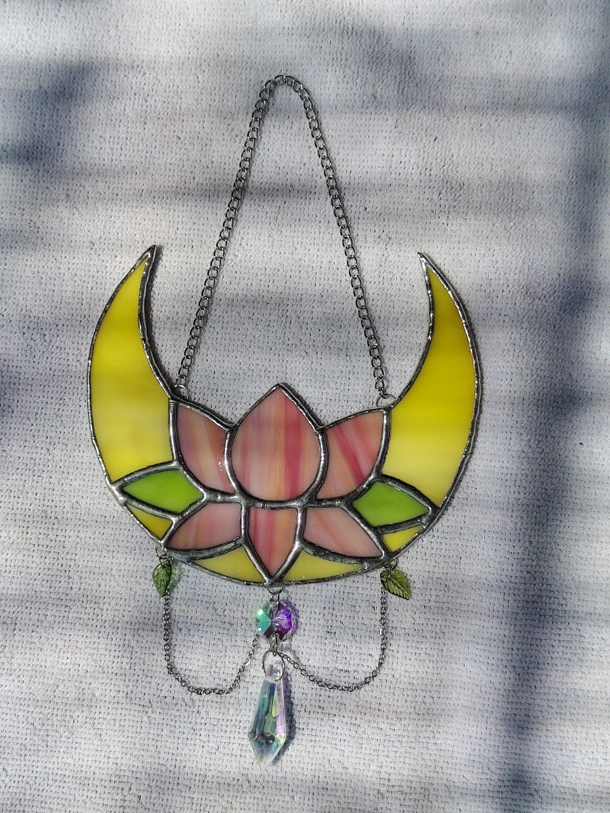 Glas in lood lotus maan hanger, Overige stijlen, Nieuw, Roze, Ophalen of Verzenden