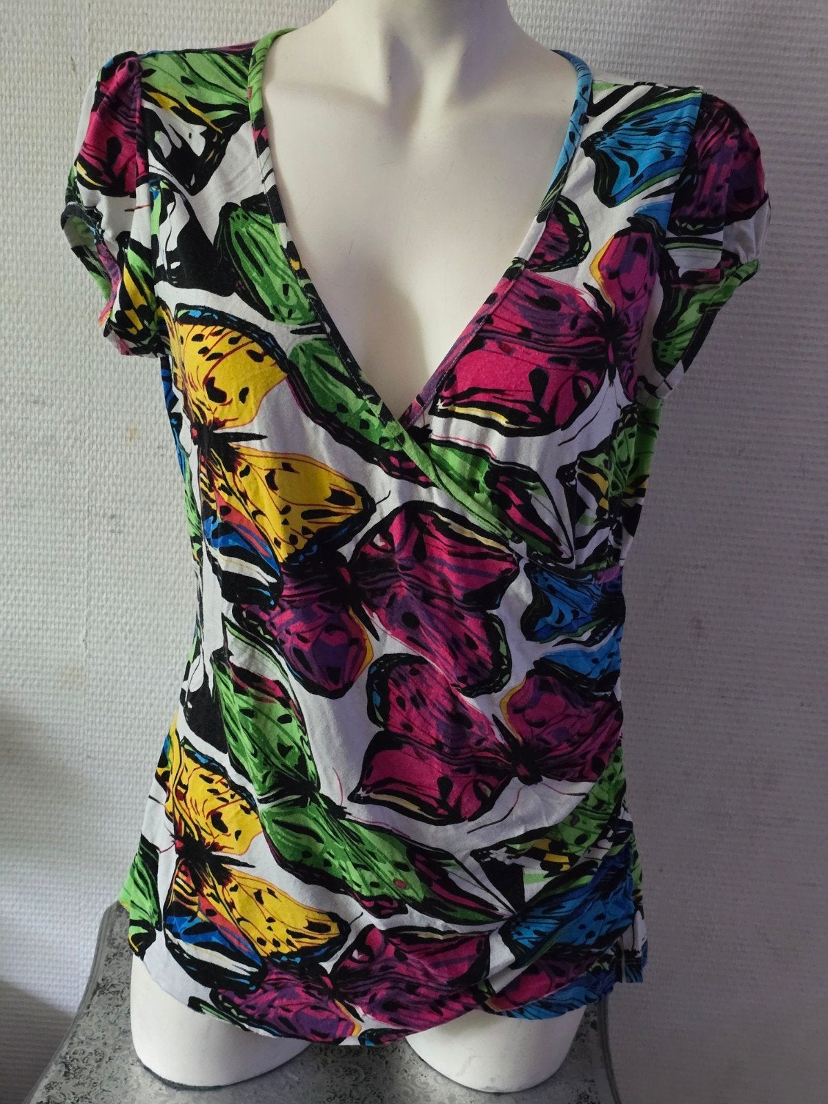 Geisha Jeans T-shirt met Vlinderprint - Maat L, Geisha Jeans, Meerkleurig, Maat 42/44 (L), Ophalen of Verzenden