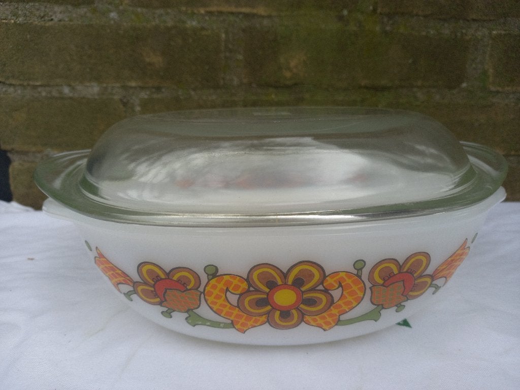 Vintage Schott Mainz Jena glas ovenschaal met deksel, Huis en Inrichting, Gebruikt, Overige merken, Vintage, Ophalen of Verzenden