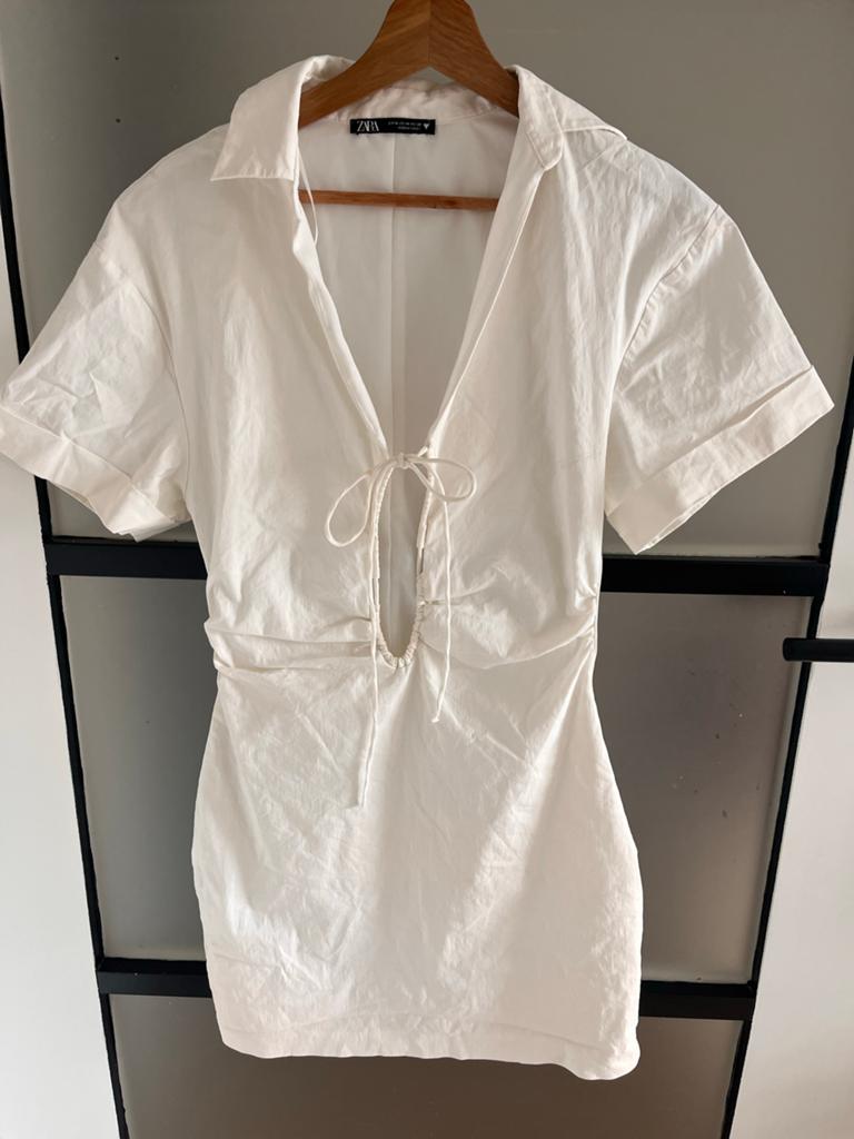 Zara Witte Mini Jurk met Strikdetail - Maat M, Ophalen of Verzenden, Zo goed als nieuw, Maat 38/40 (M), Wit