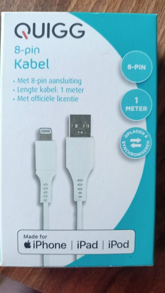 IPhone-IPad-IPod oplaadkabel NIEUW, 8-pin, 1 meter,, Ophalen, Nieuw, Wit