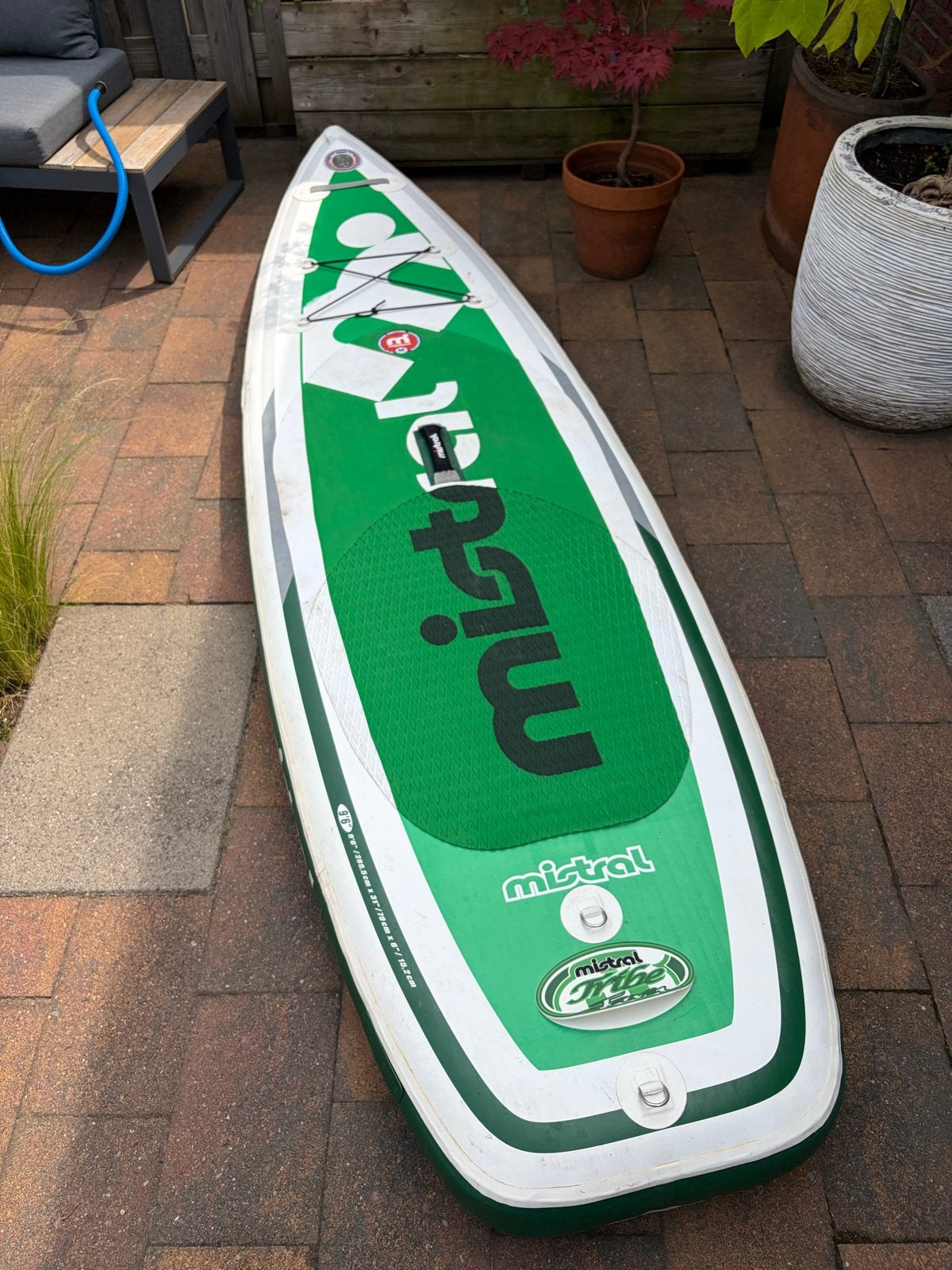 Mistral SUP-board 9'6" met peddel, pomp, tas en plaksetjes, Ophalen, Gebruikt, SUP-boards