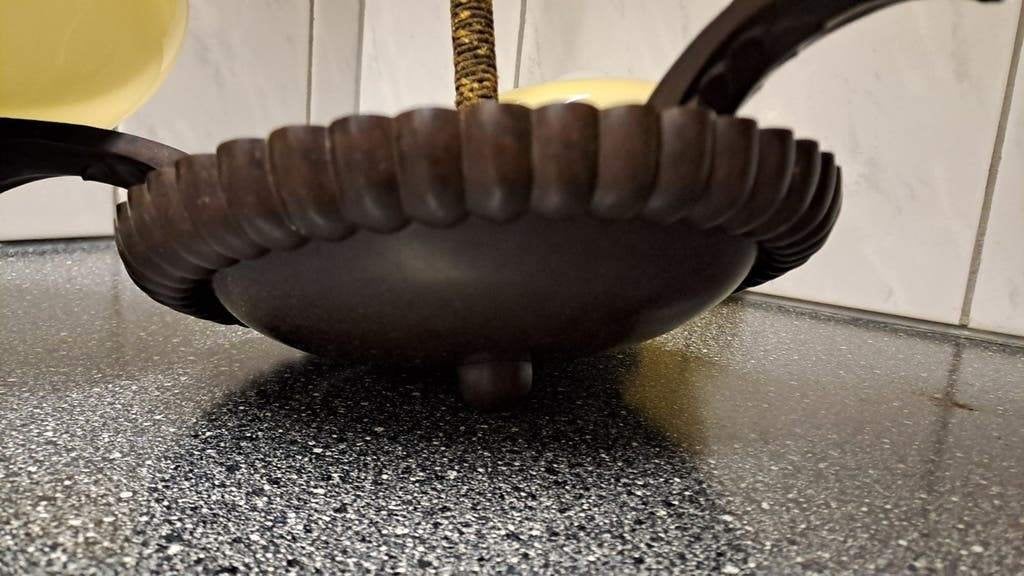 Vintage bakelieten plafondlamp met 3 glazen kappen, Ophalen of Verzenden