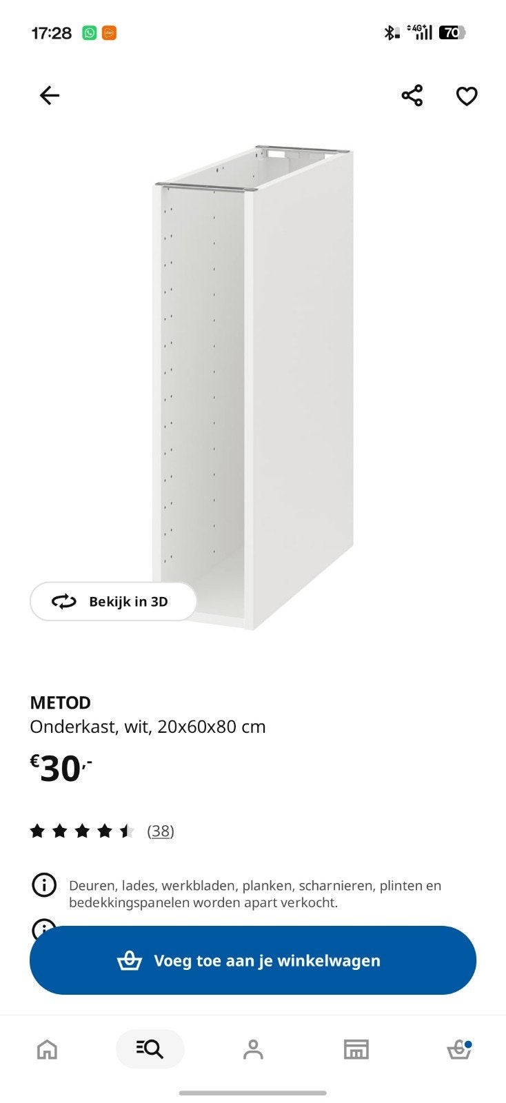 IKEA Metod onderkast, wit, 20x60x80 cm, Ophalen, Nieuw