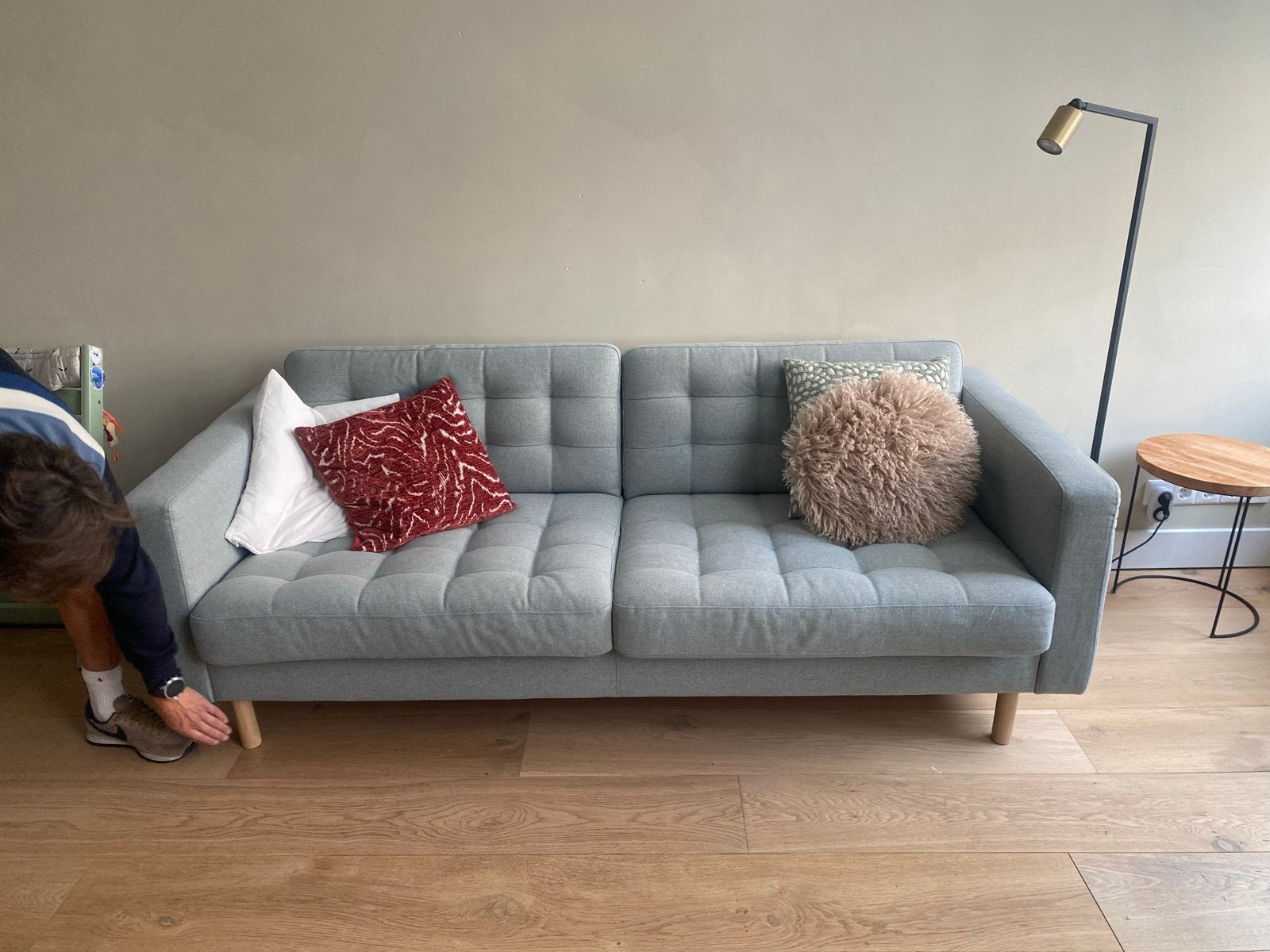 IKEA LANDSKRONA 3-zits bank grijsgroen in Nieuwstaat, Ophalen, Driepersoons, 75 tot 100 cm, Zo goed als nieuw