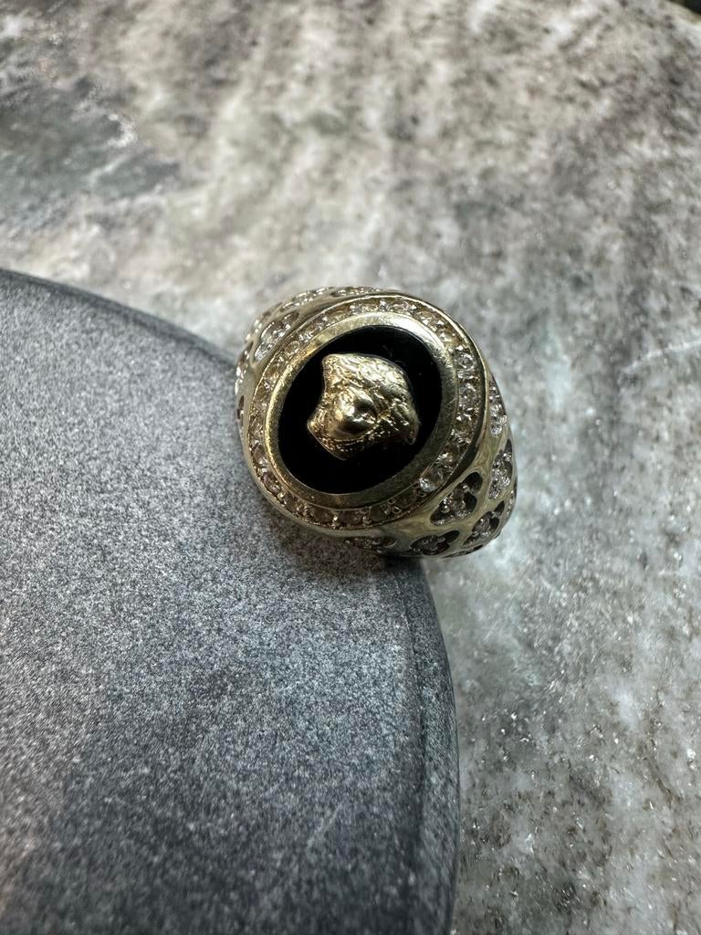 14k Gouden Medusa Ring met Zirkonia, Met kristal, 18 tot 19, Nieuw, Ophalen of Verzenden