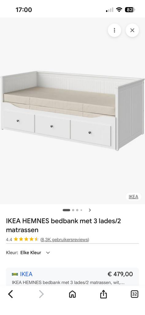 IKEA bedbank Hemnes + 2 matrassen, Ophalen, Wit, Tweepersoons, Zo goed als nieuw