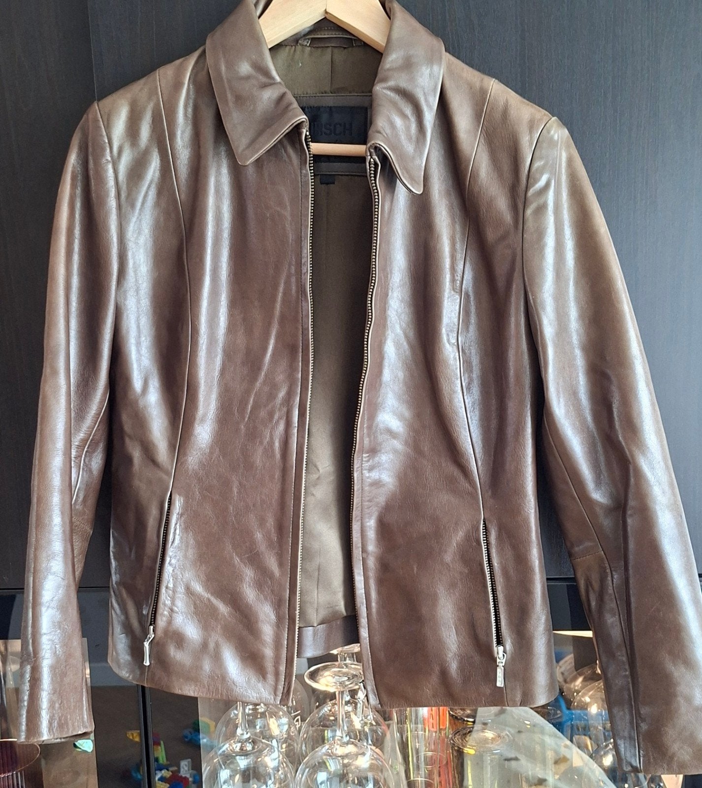 Hirsch Leren Jasje - Bruin, Maat 38/40 (M), Kleding | Dames, Maat 38/40 (M), Bruin, Zo goed als nieuw, Hirsch