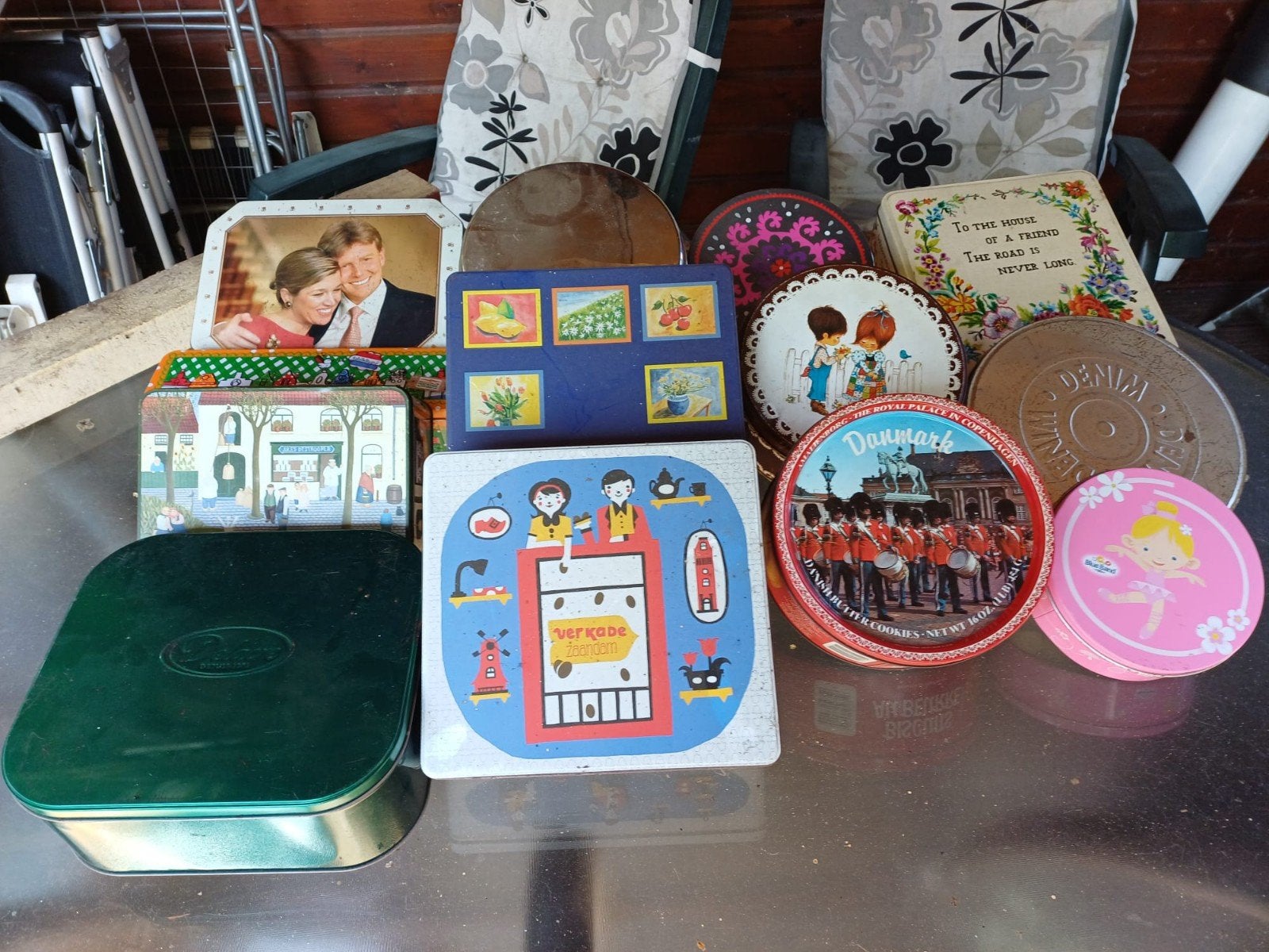 Grote collectie vintage blikken en trommels, Verzamelen, Blikken, Ophalen, Gebruikt