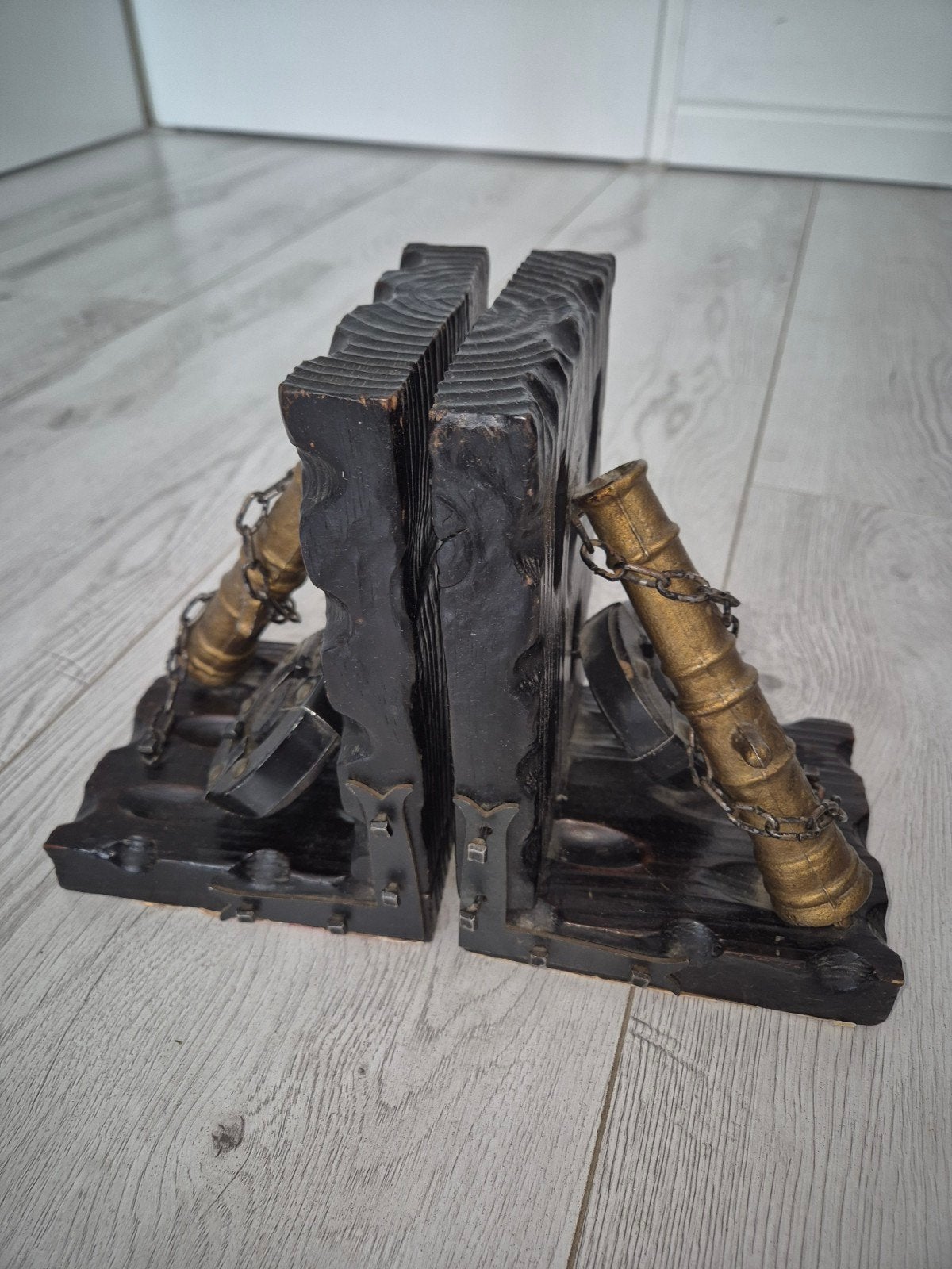 Vintage Nautische Houten Boekensteunen - Kanonnen, Antiek en Kunst, Ophalen of Verzenden