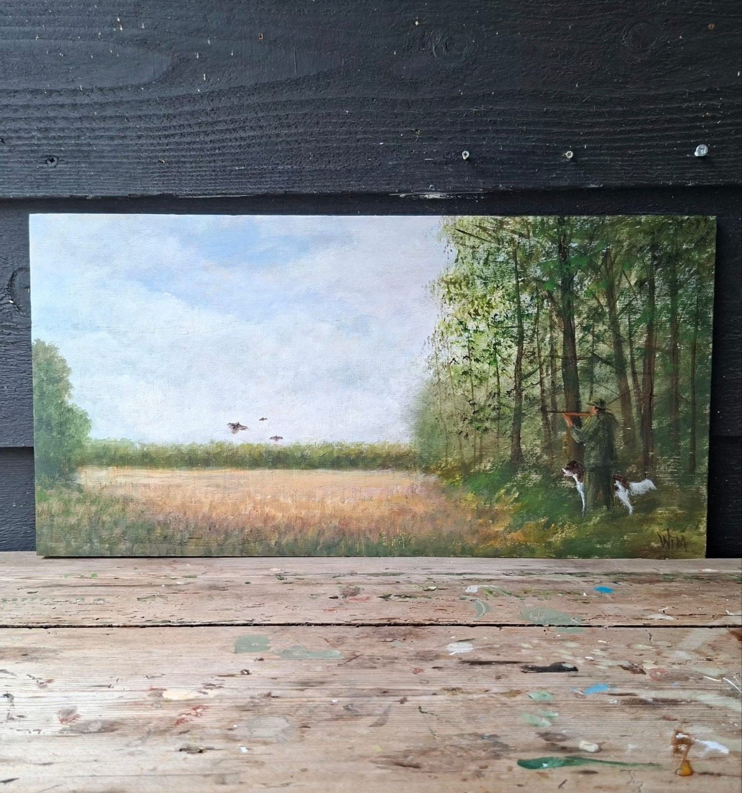 jachtpaneel 25x50 - Geschilderd door Wim, Ophalen of Verzenden