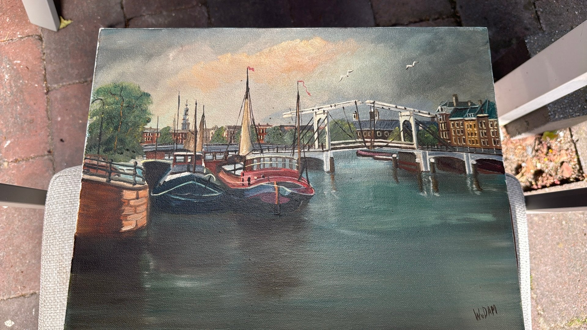 Schilderij magere brug, Ophalen