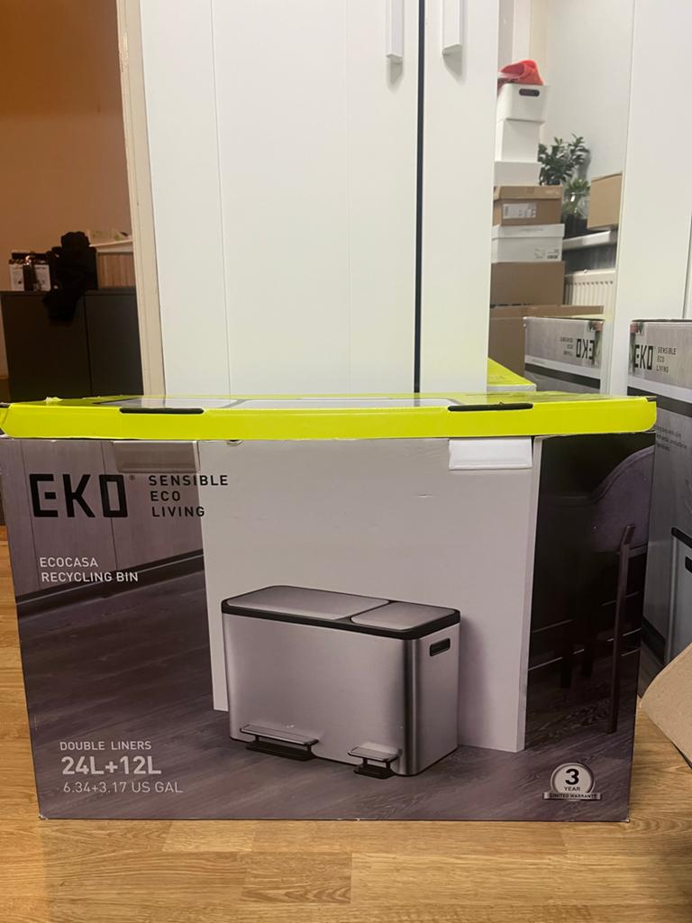 Nieuwe EKO Ecocasa Recycling Bin - 24L + 12L RVS prullenbak, Met pedaal, Nieuw, 40 liter of meer, Ophalen of Verzenden