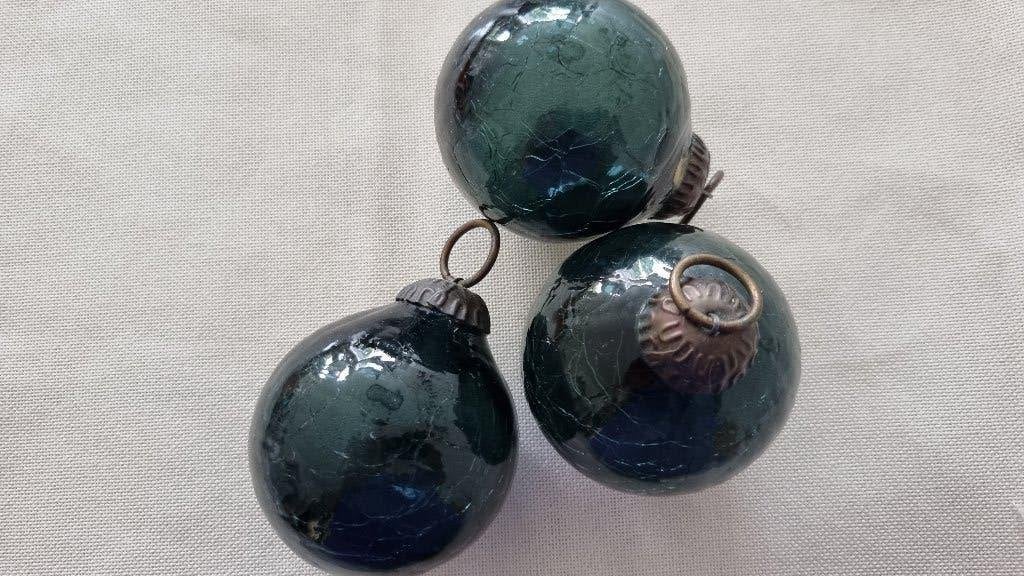 3 Groene vintage klazen craquele kerstballen, Ophalen of Verzenden, Zo goed als nieuw