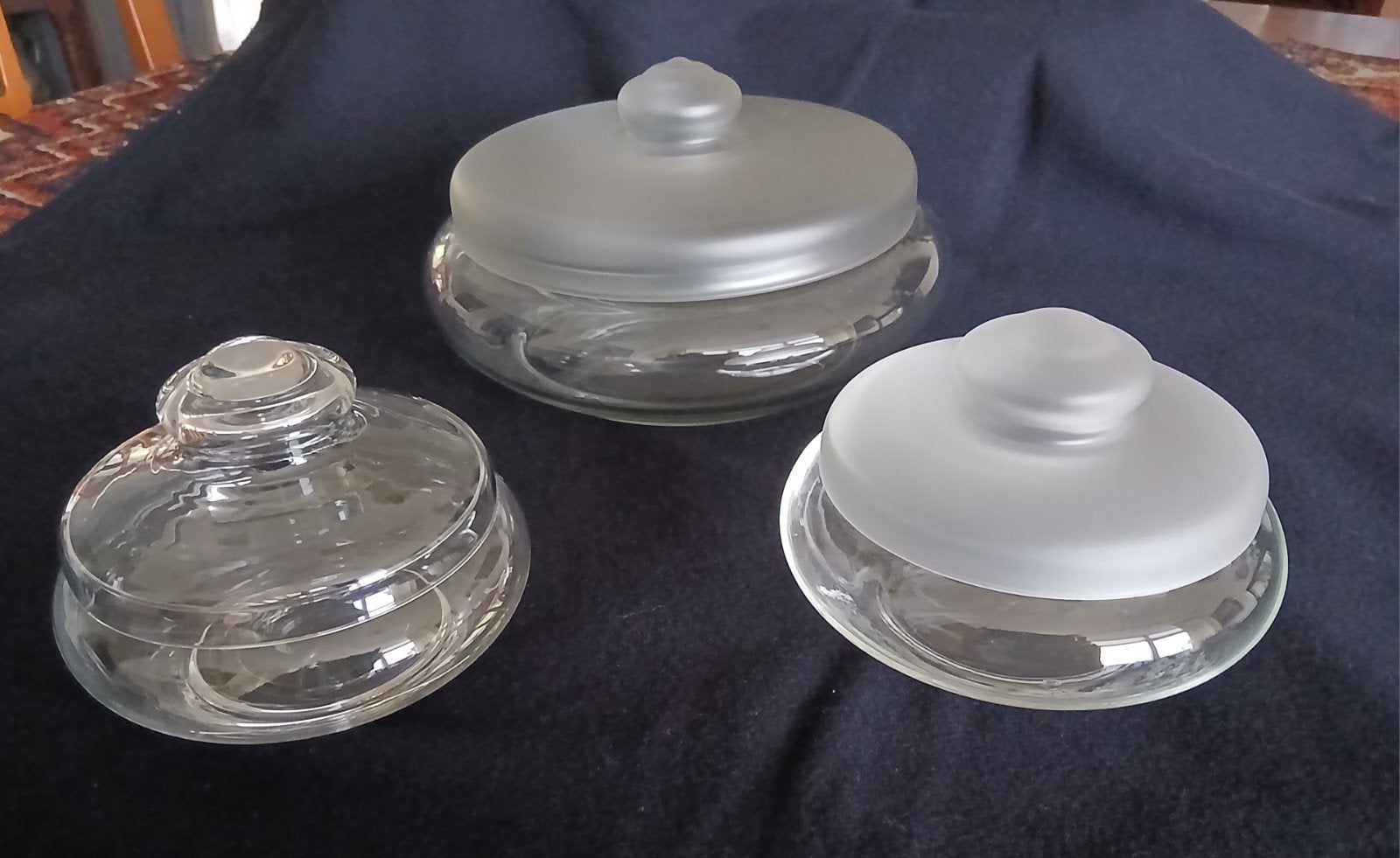 Set van 3 Glasfabriek Leerdam schalen met deksel, Antiek en Kunst, Ophalen of Verzenden