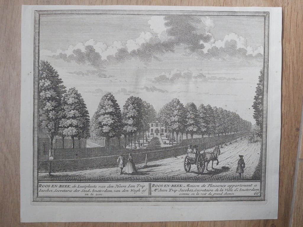 66 / Roos en Beek Velsen Santpoort Noord Gravure uit 1732, Stadsgezicht, 17 cm, Blanco verso, Ophalen of Verzenden