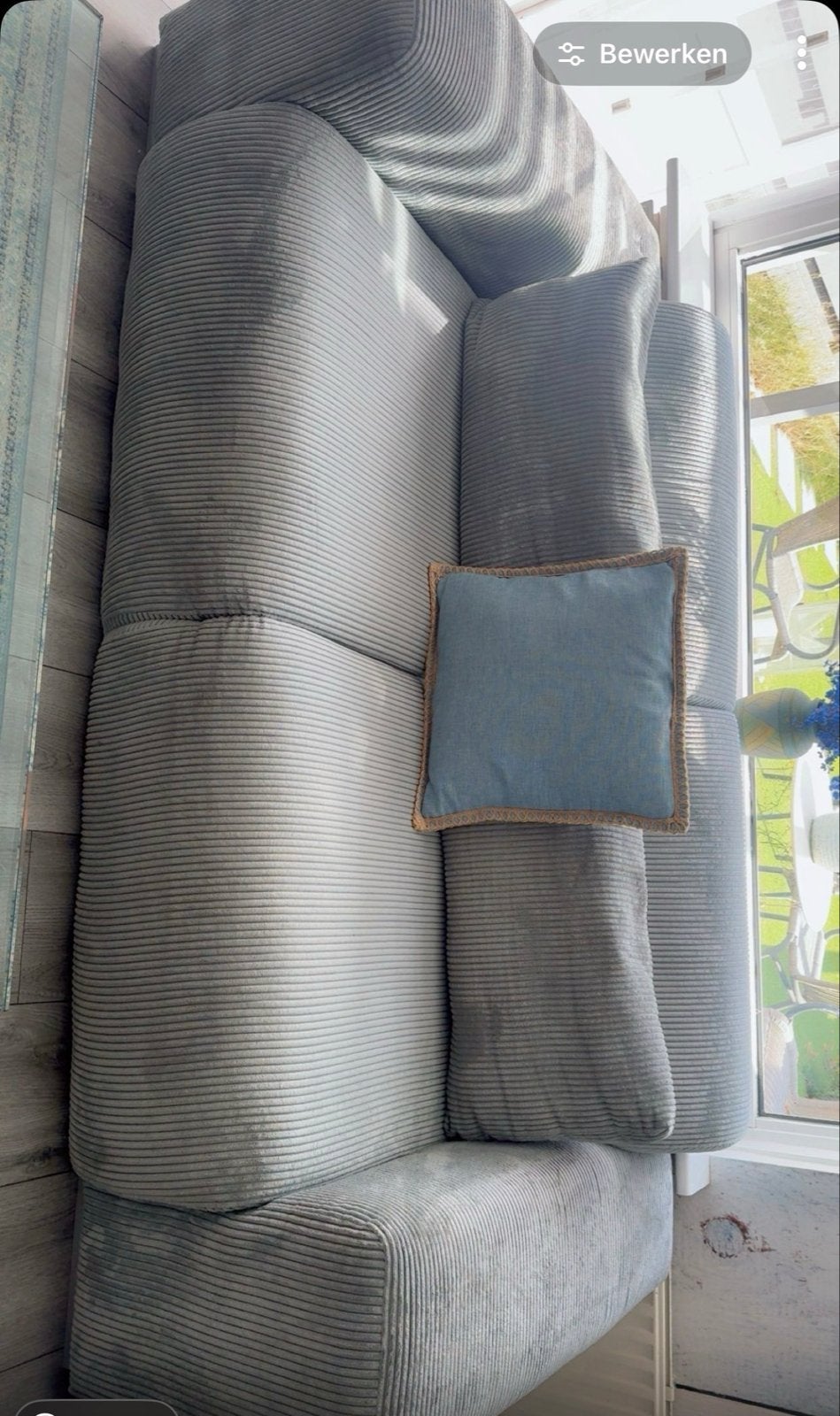 Comfortabele ribstof bankstel- Zo goed als nieuw, 250 tot 300 cm, Hoekbank, 75 tot 100 cm, Ophalen of Verzenden
