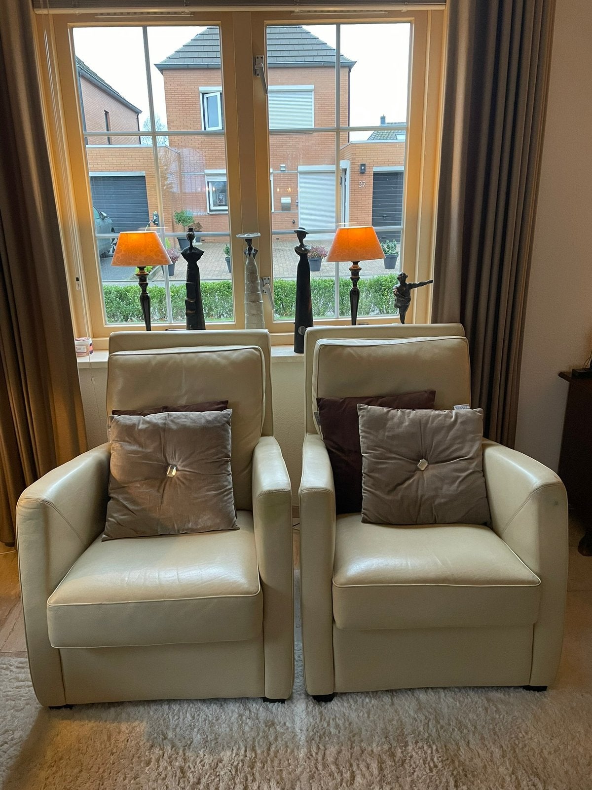 2 leren faiteuils, Huis en Inrichting, Ophalen, Modern klassiek, Zo goed als nieuw, 50 tot 75 cm