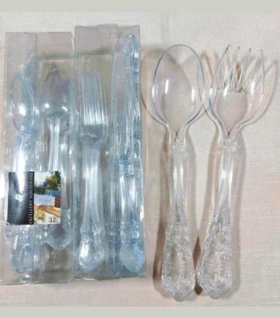 Transparant 24 delig plastic bestekset en slacouvert, Kunststof, Bestekset, Overige typen, Nieuw