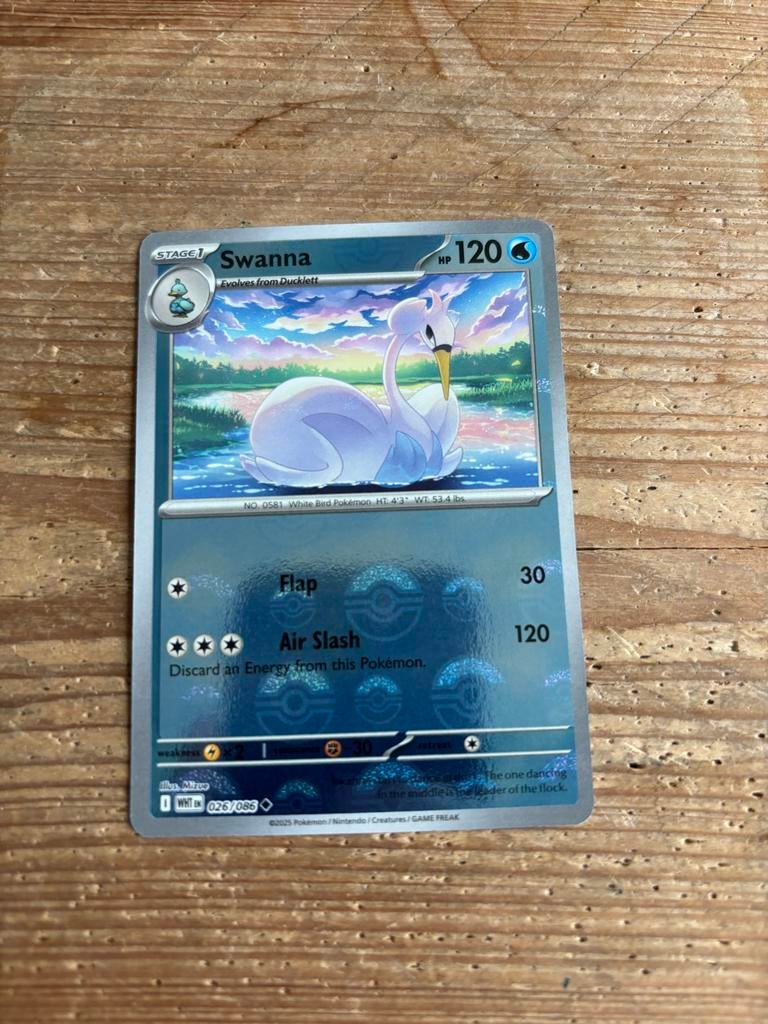 Pokémon kaart Swanna poke ball white flare, Ophalen of Verzenden, Gebruikt, Losse kaart, Foil