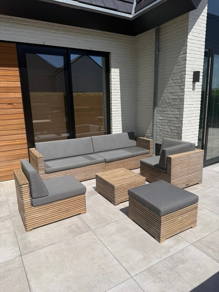 Stijlvolle teakhouten loungeset voor 8+ personen, Ophalen, Gebruikt, Teakhout, 8 zitplaatsen