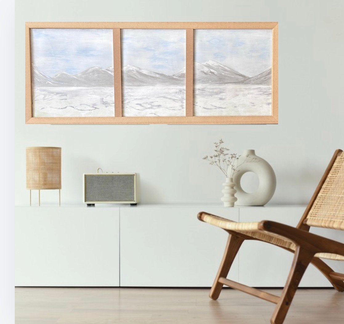 Drieluik, horizon, winterlandschap, pastel, Antiek en Kunst, Ophalen of Verzenden