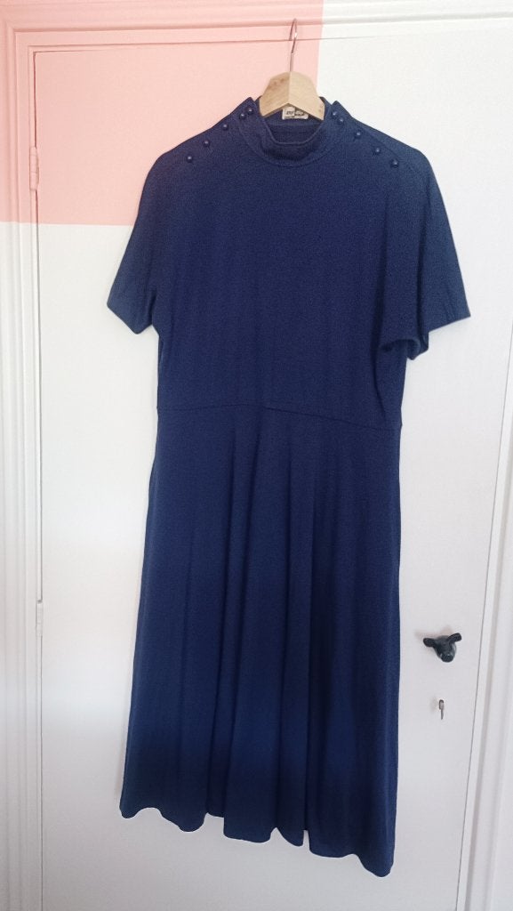 Vintage navy blauwe midi jurk, Kleding | Dames, Maat 46/48 (XL) of groter, Ara Ara, Knielengte, Gedragen