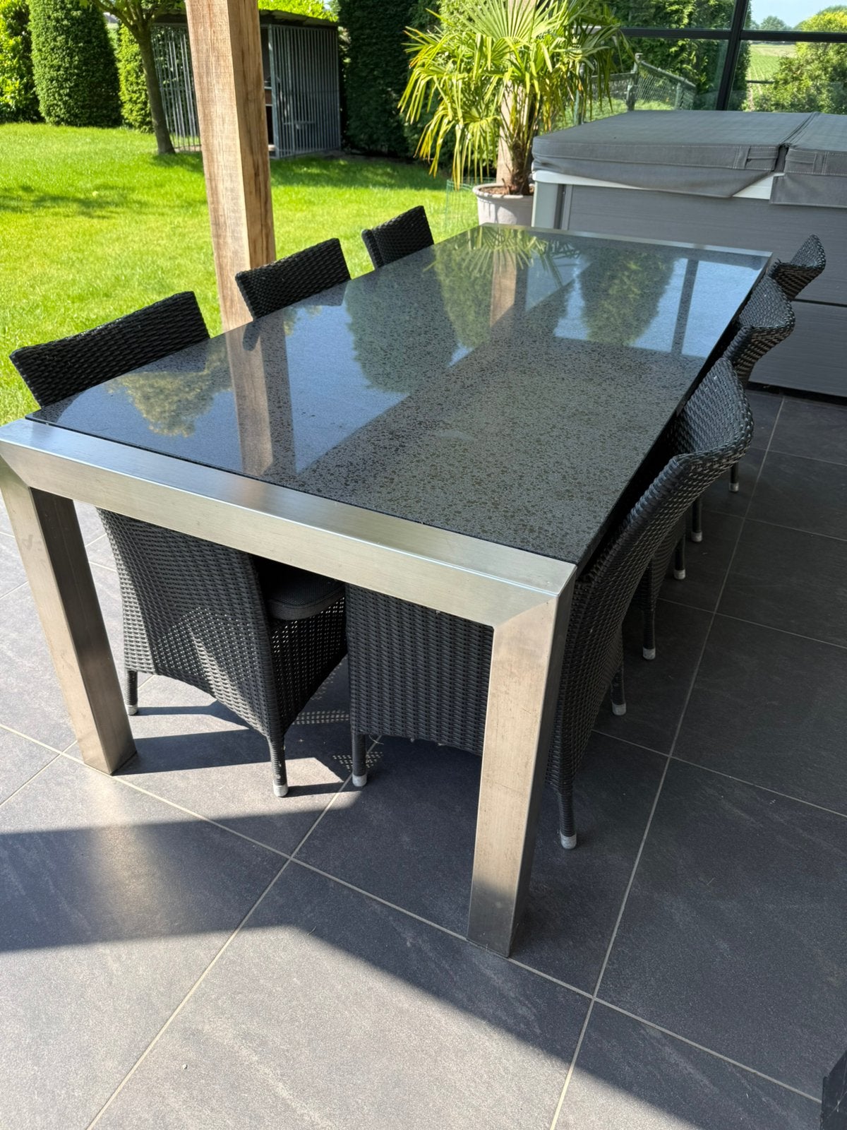 Mooie natuursteen tuintafel, Tuin en Terras, Ophalen, Rechthoekig, Overige materialen