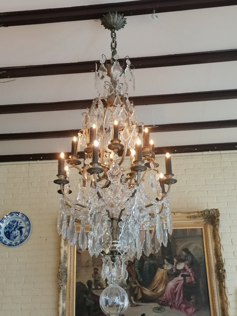 140 cm cristal kroonluchter 19e eeuw, Antiek en Kunst, Antiek | Lampen, Ophalen of Verzenden
