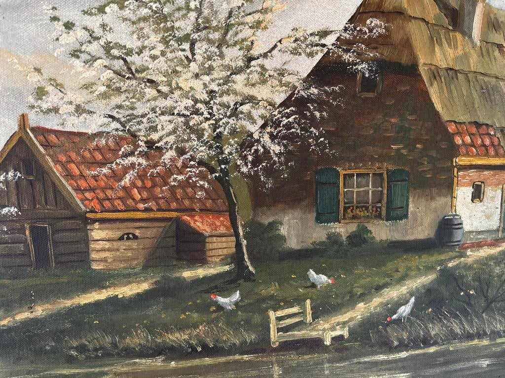 Schilderij 'Lente aan de sloot' - Gesigneerd A. Bada, Ophalen of Verzenden
