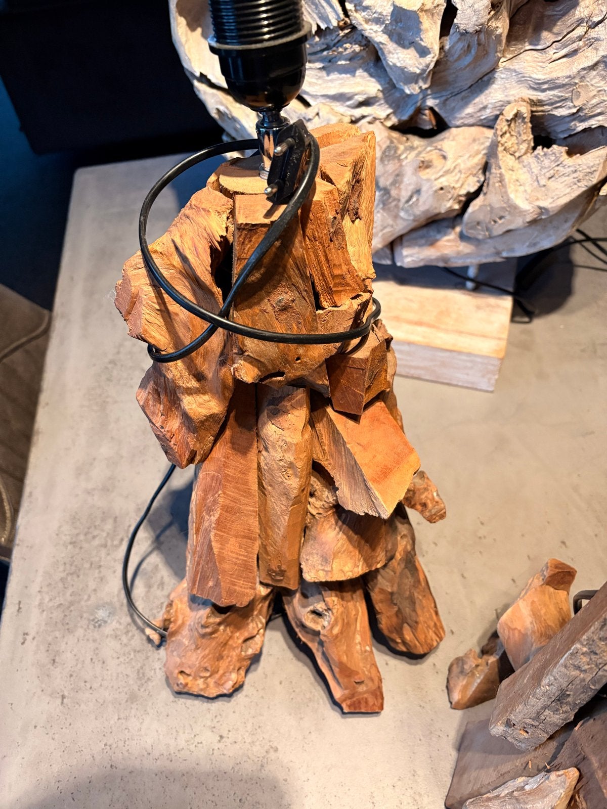 Unieke houten lamp voet, teak hout, handgemaakt., Ophalen, Gebruikt, Handgemaakt, Hout