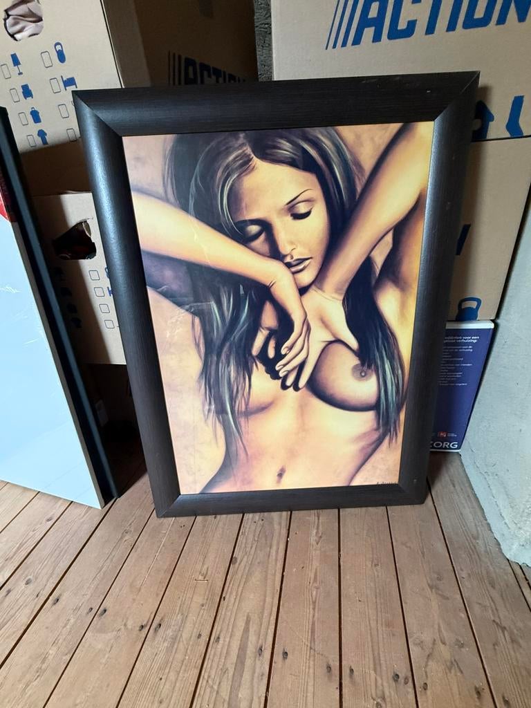 Schilderij vrouw (naakt) in zwarte lijst, Ophalen