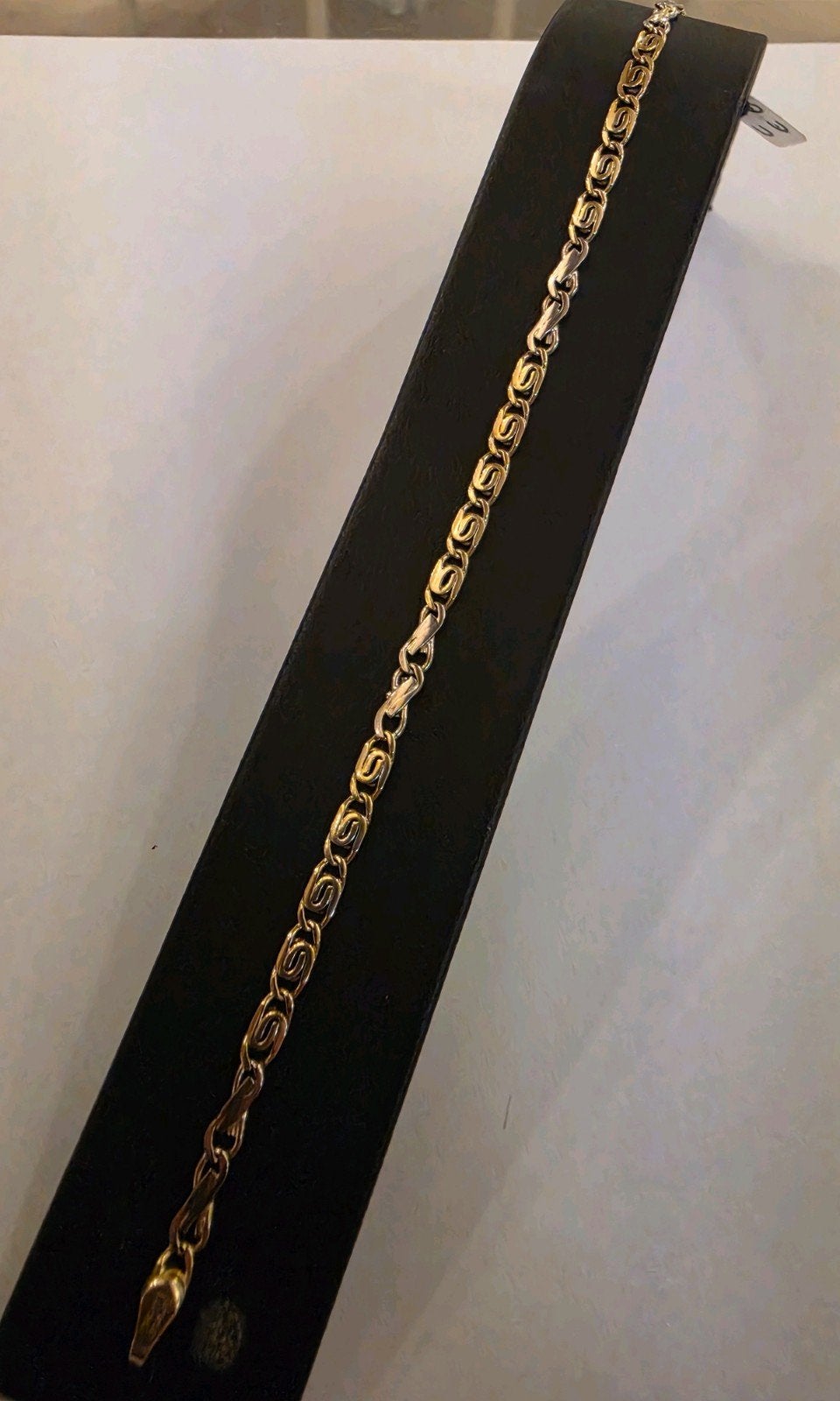 14 karaats gouden bicolor fantasie schakel armband 19 cm, Sieraden, Tassen en Uiterlijk, Armbanden, Zo goed als nieuw, Goud, Goud