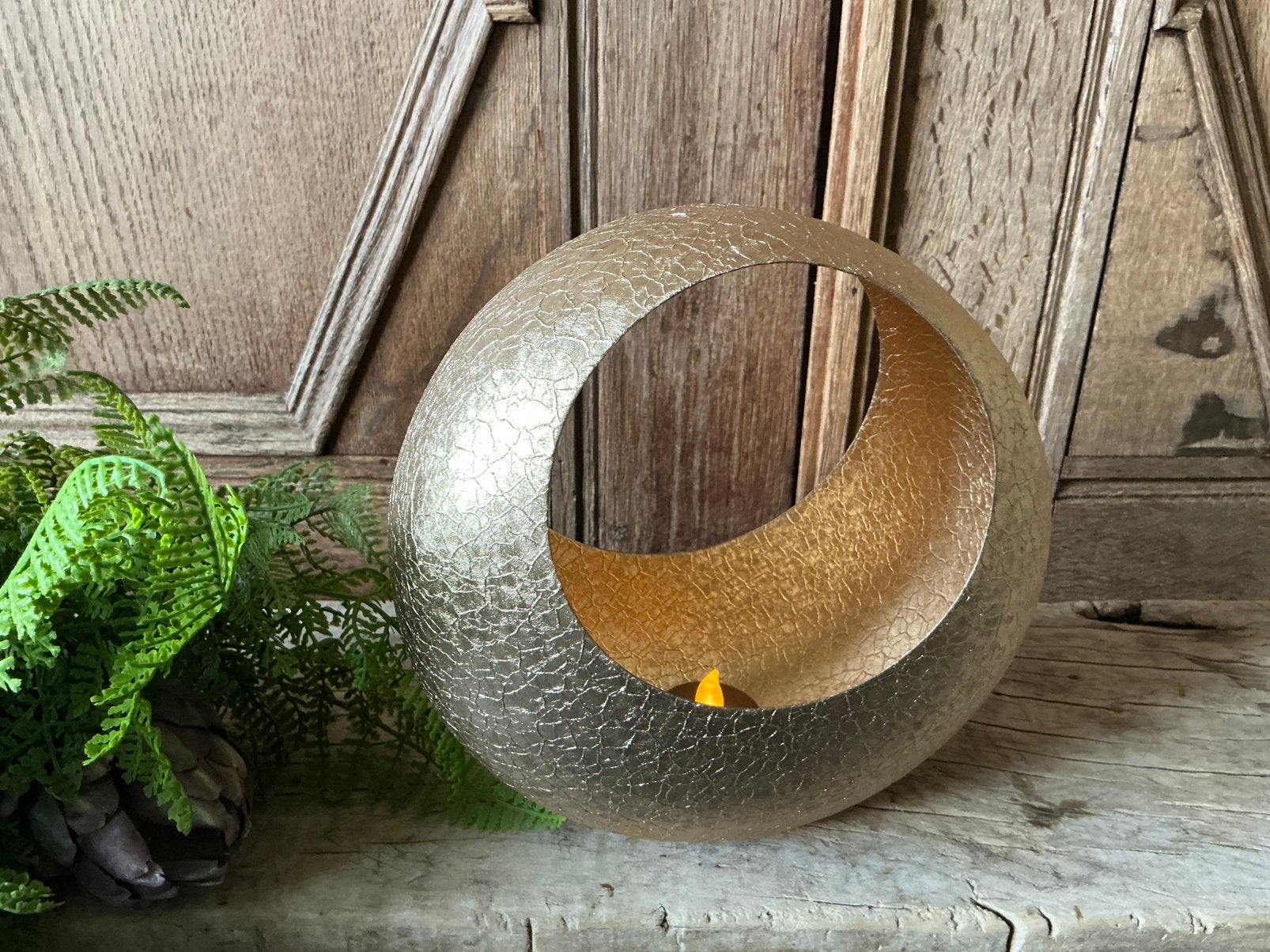 NIEUW craquelé metalen windlicht goudkleurig, Ophalen of Verzenden, Nieuw