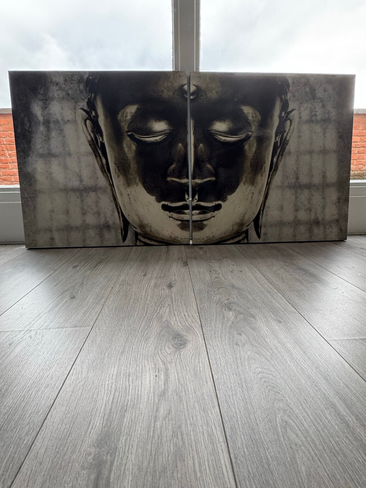 Tweeluik Boeddha Schilderij - Rustgevende Decoratie, Ophalen, Gebruikt, Grijs, Set