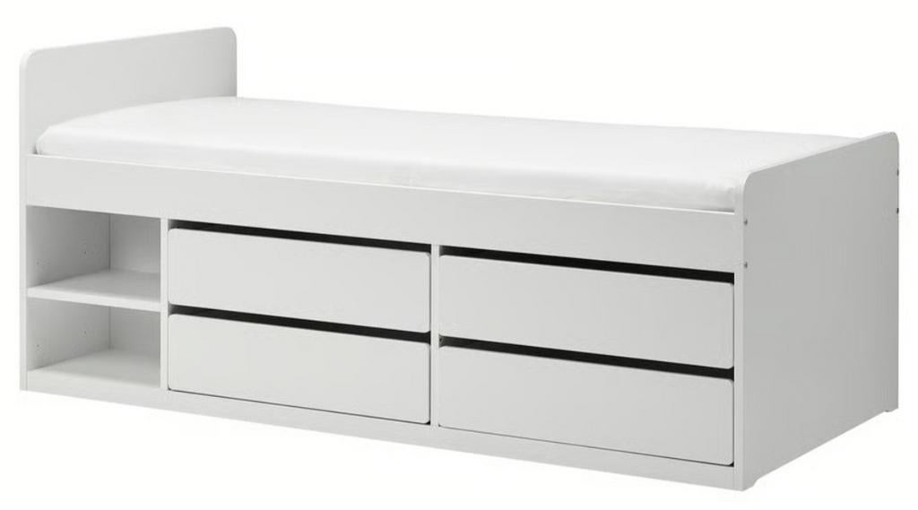 Ikea Släkt bed 90x200 met 4 lades wit + lattenbodem/matras, Huis en Inrichting, Ophalen, Gebruikt, 90 cm, Eenpersoons