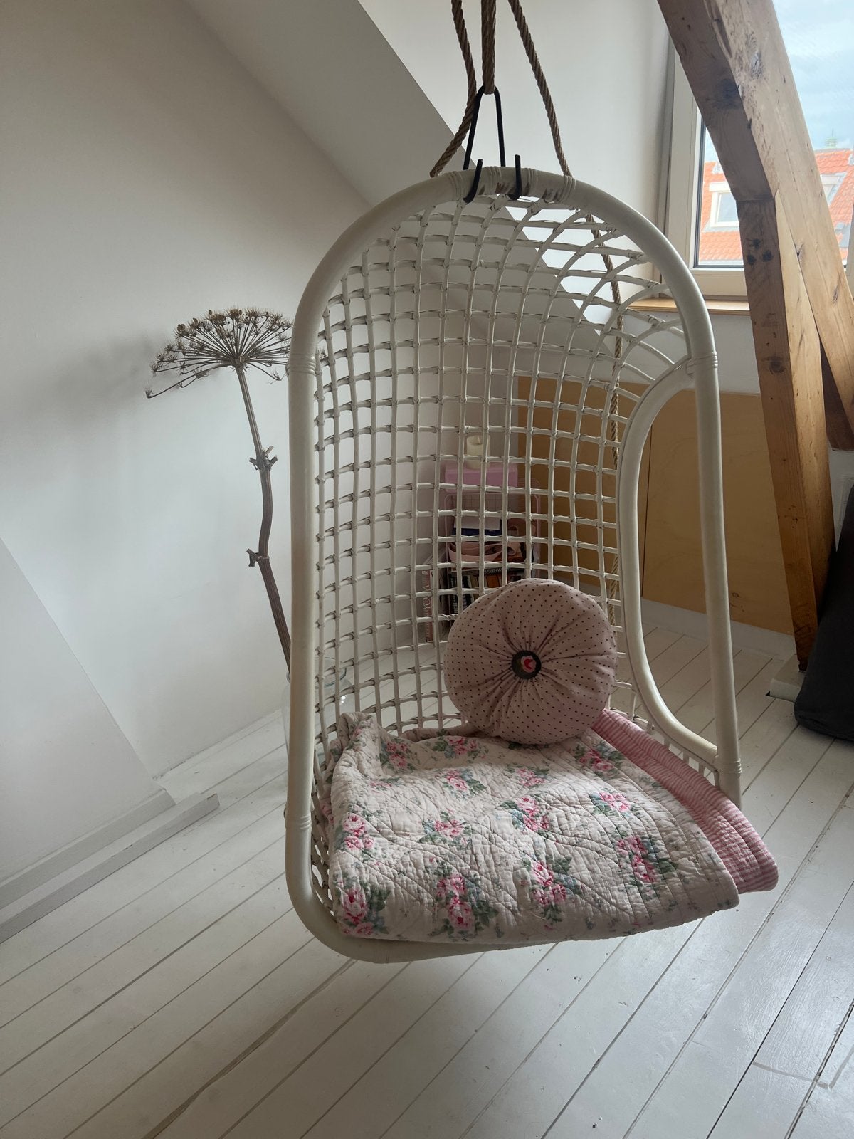 HK Living Rotan Hangstoel, Huis en Inrichting, Gebruikt, Wit, Riet of Rotan, Ophalen of Verzenden