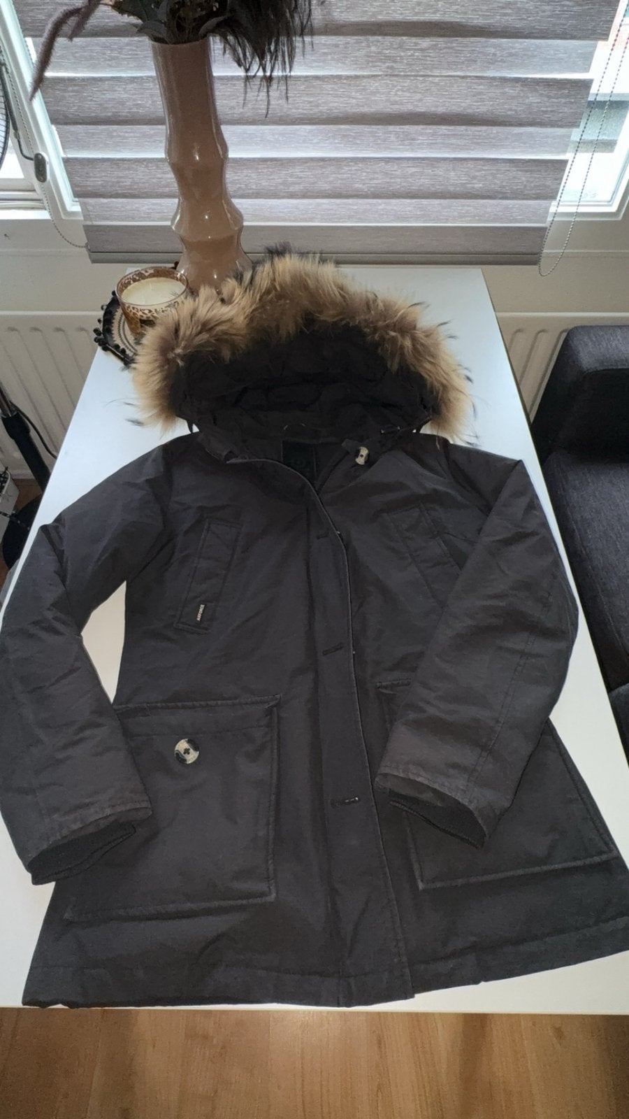 Airforce jas grijs met bontkraag- maat L, Kleding | Dames, Jassen | Winter, Ophalen of Verzenden, Zo goed als nieuw, Grijs