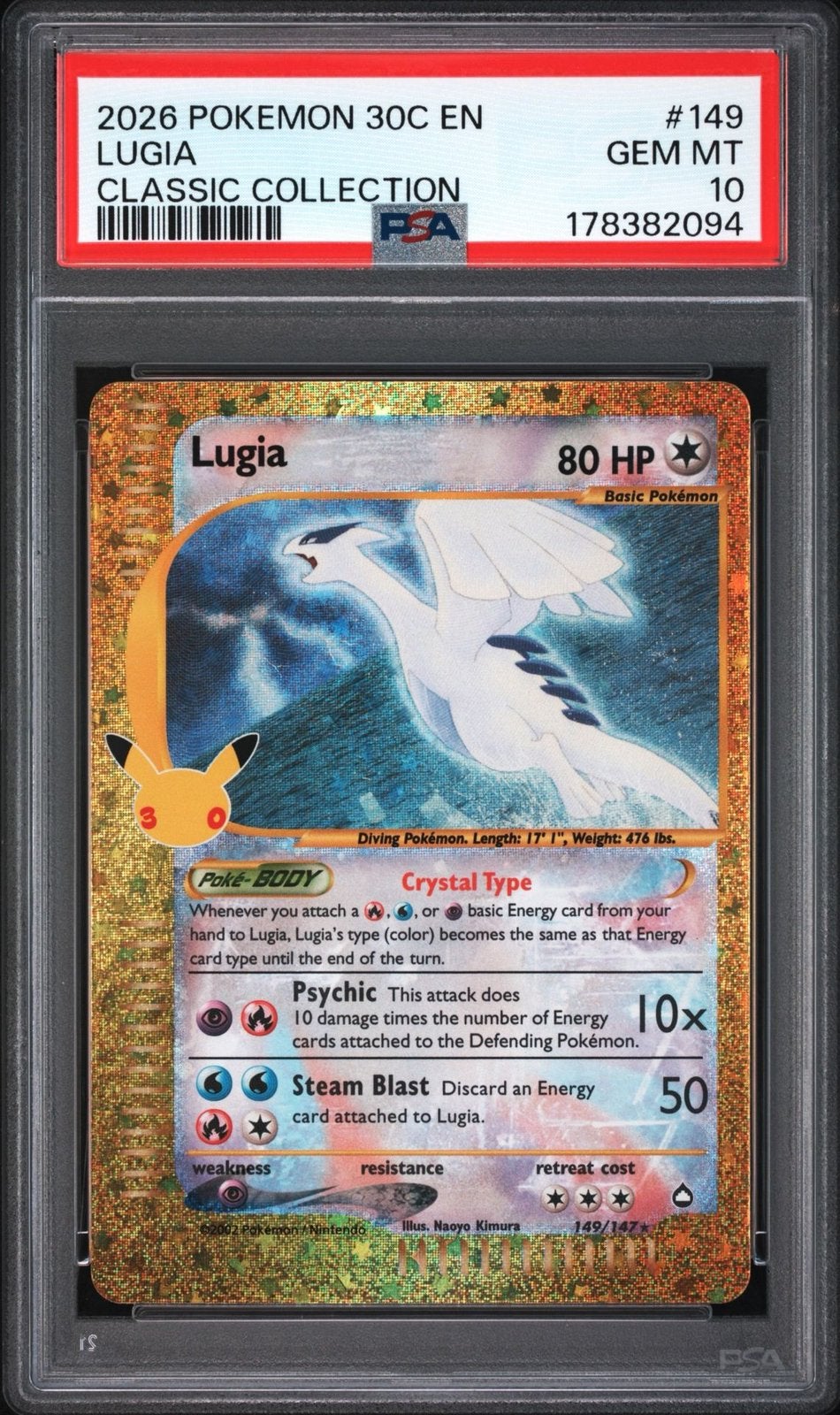 Pokemon Lugia 30th Celebrations Engels PSA 10, Hobby en Vrije tijd, Ophalen of Verzenden, Zo goed als nieuw