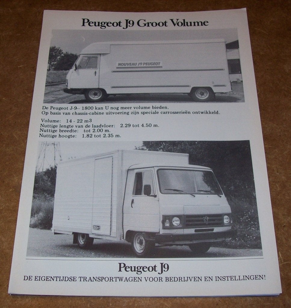 leaflets Peugeot J9 bedrijfswagens, Ophalen of Verzenden, Zo goed als nieuw, Peugeot