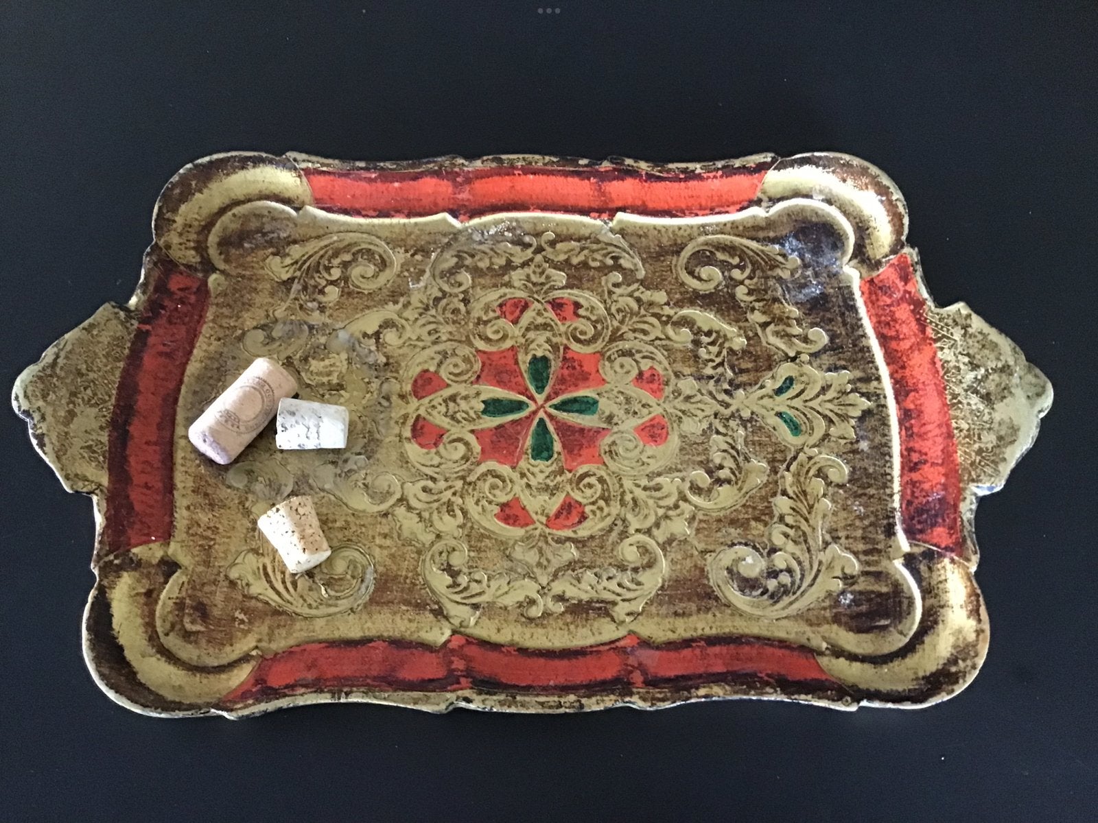 Vintage Florentijns Italiaans dienblad 43x26 cm, Huis en Inrichting, Woonaccessoires | Dienbladen, Dienblad, Hout, Rechthoekig