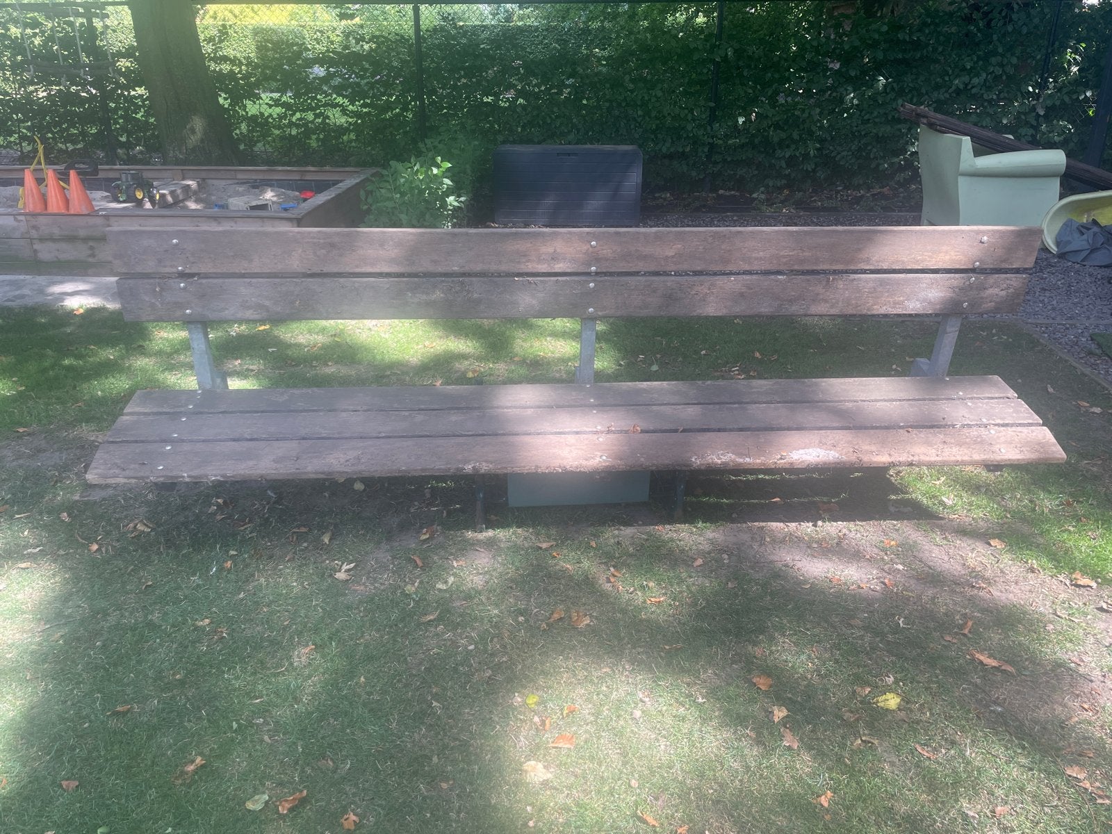 Robuuste tuinbank 250 cm - Hout en Metaal, Tuin en Terras, Tuinbanken, Ophalen, Gebruikt, Hout