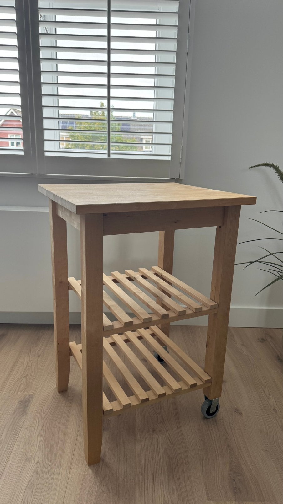 IKEA BEKVÄM roltafel – berken houten keukentrolley, Ophalen, 50 tot 100 cm, Vierkant, Zo goed als nieuw