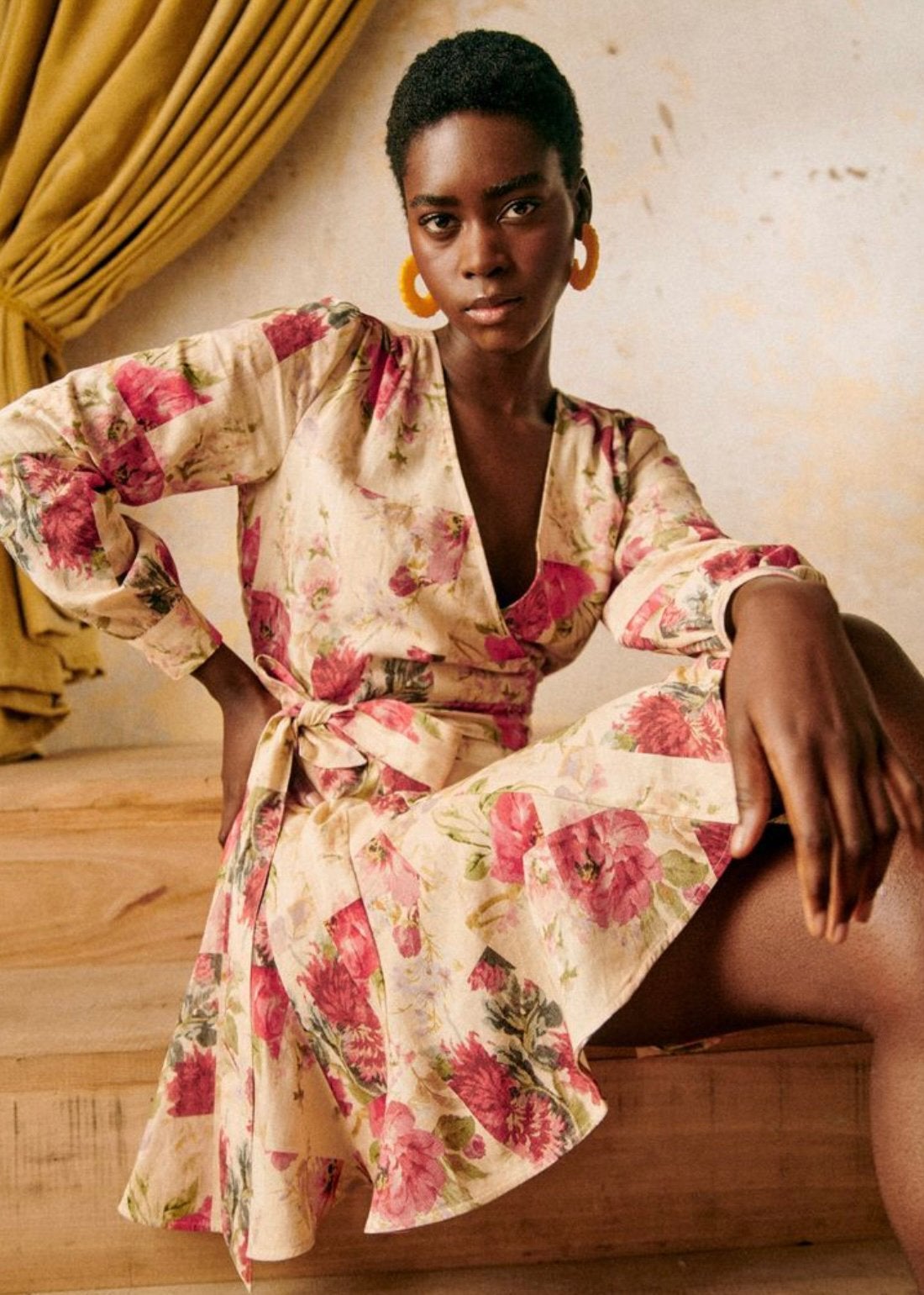 SEZANE Linen Mini Floral Patchwork Print Wrap Dress Boho XL, Meerkleurig, Maat 46/48 (XL) of groter, Ophalen of Verzenden, Zo goed als nieuw