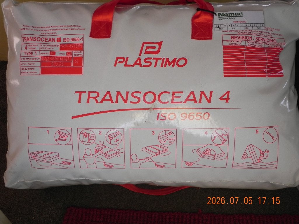 Plastimo Transocean ISO 9650-1 - reddingsvlot 4 pers in tas, Watersport en Boten, Ophalen, Zo goed als nieuw, Overige typen
